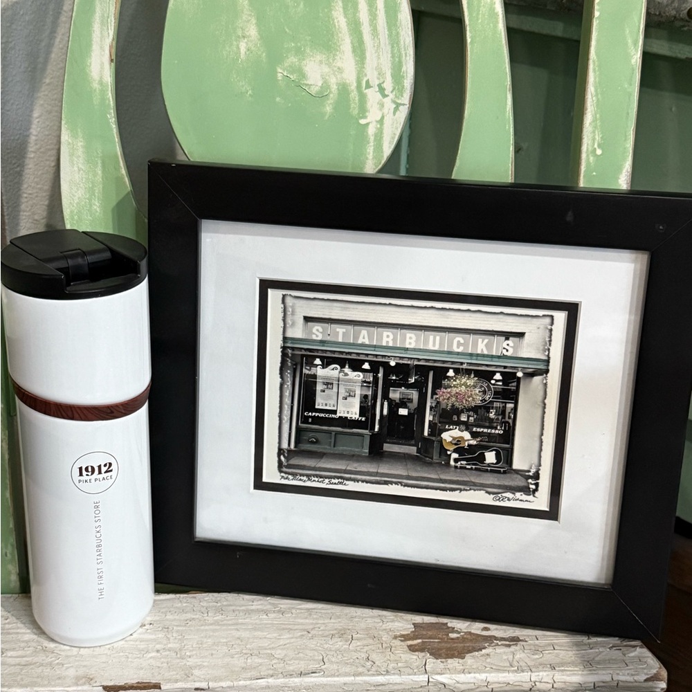 1st Starbucks Framed Art and 1912 Starbucks Travel Mug